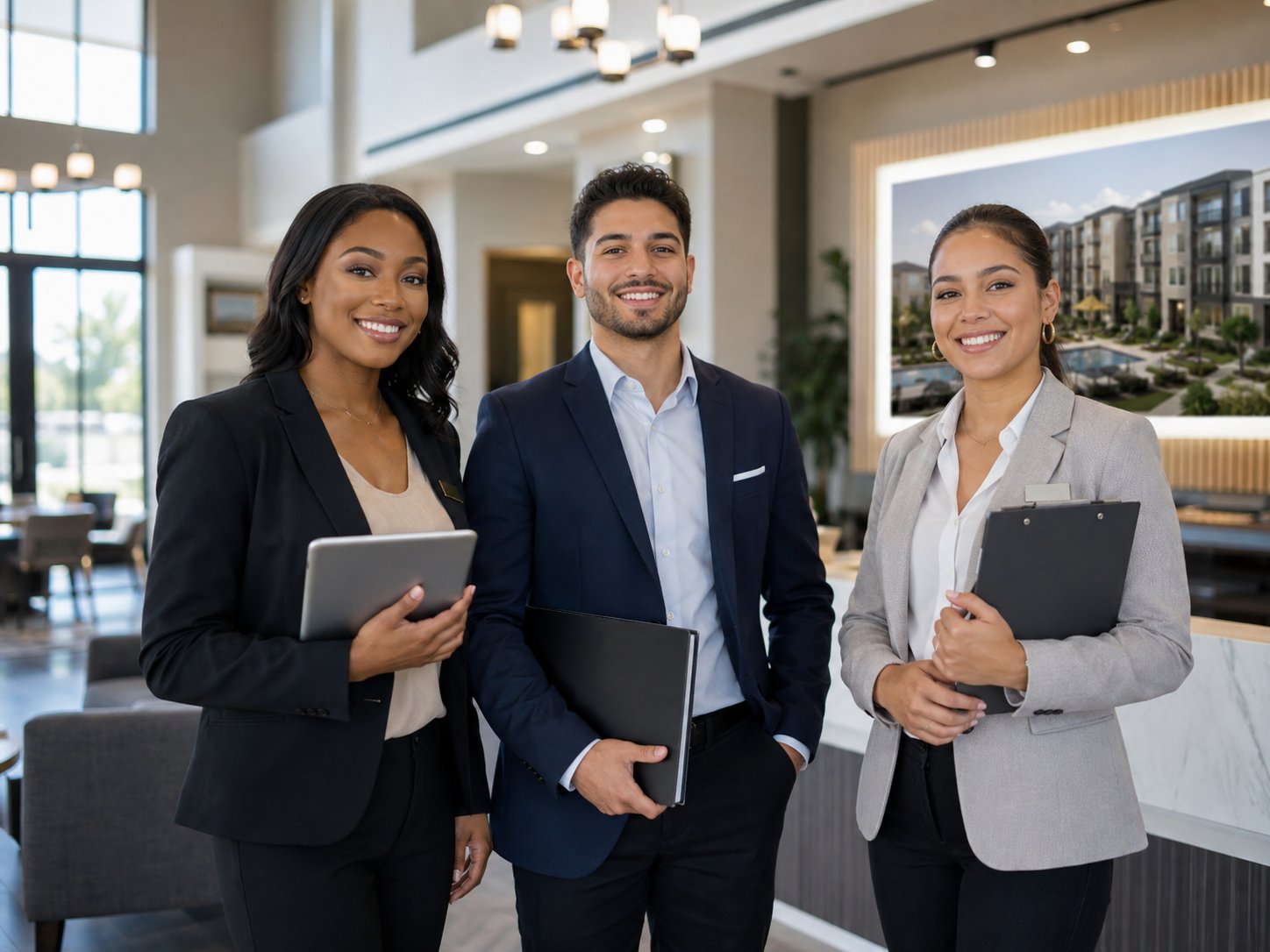 Apartment leasing office team, representing careers in apartment operations