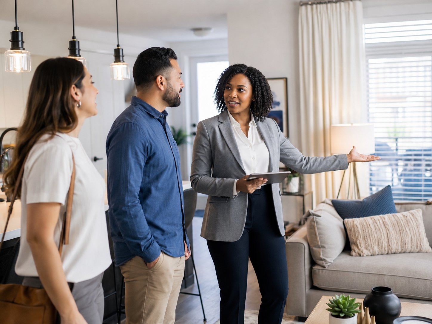 Leasing agent giving a property tour to prospective renters